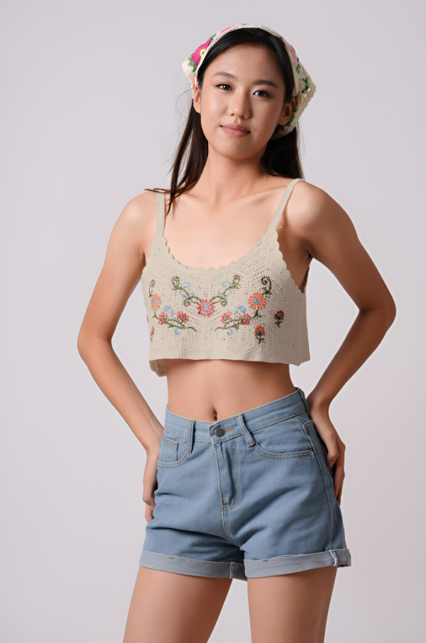 Evaanthe Trending floral designed Crochet cropped top - Image 2