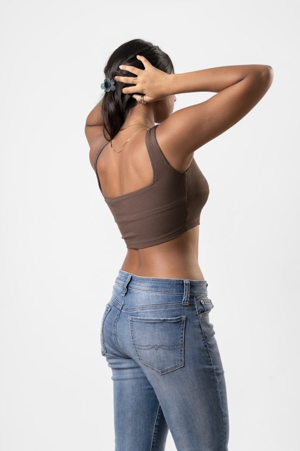 Sunshine Heather Grey Square Neck Cropped Tank Top - Image 4