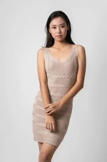 V Neck Sleeveless Knitted Short Dress