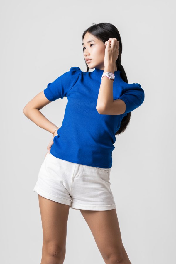 Evaanthe Imperiall high neck thin sweater top with puff sleeves - Image 3